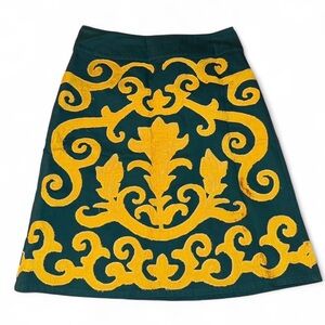 Boden Green Skirt with Yellow Embroidery